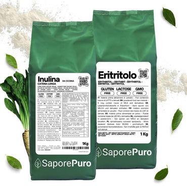 Kit benessere con 1kg di inulina a catena lunga e 1kg di eritritolo, fibra naturale di SaporePuro, ideale per la salute digestiva
