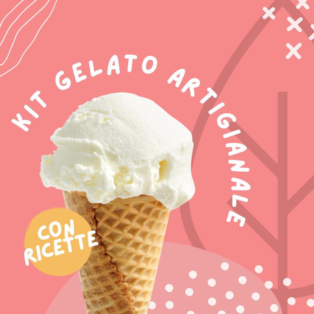 Kit Gelato Artigianale SaporePuro with neutral and sweeteners, includes recipe booklet for making fresh fruit sorbets in gelato preparation.