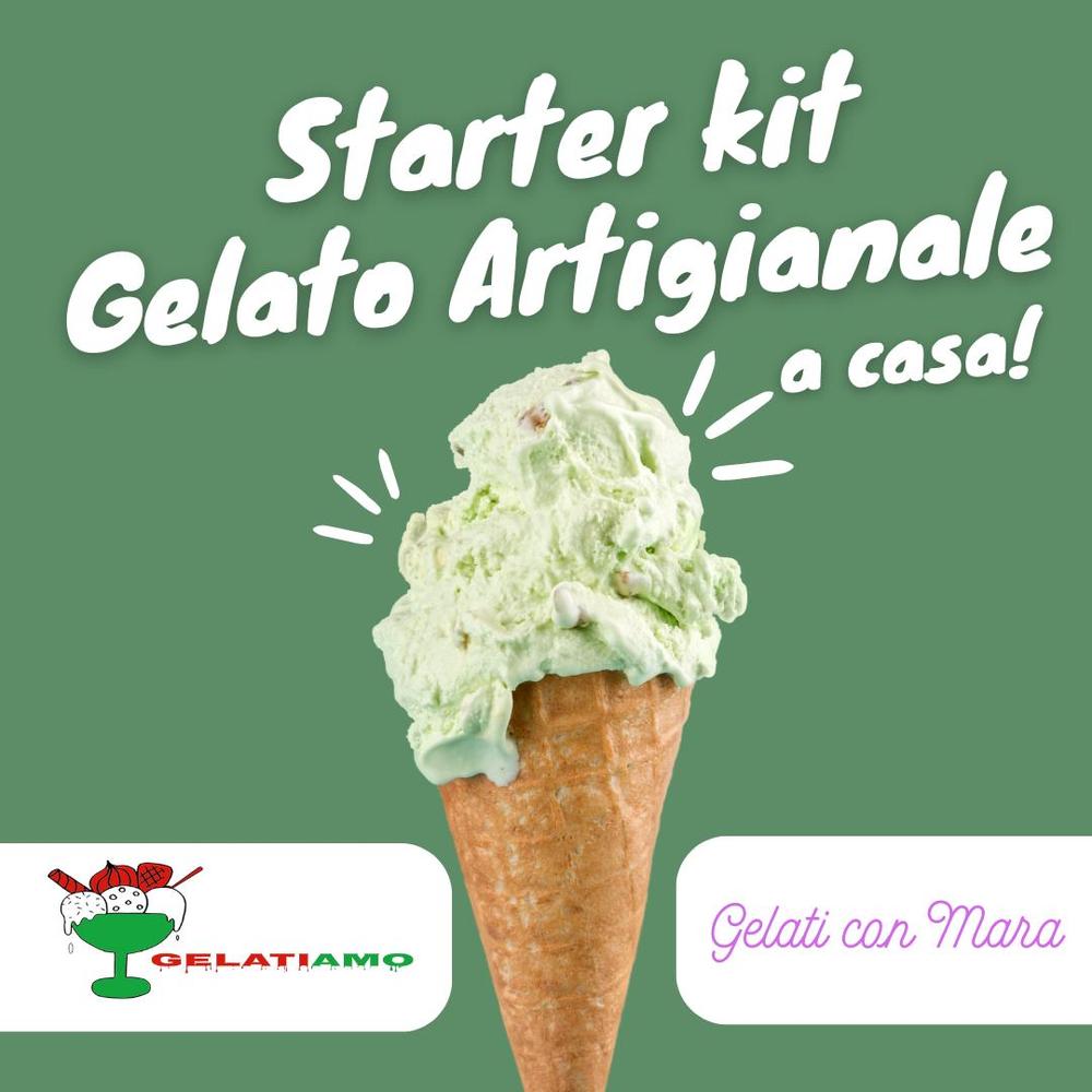 Starter kit for homemade gelato by Gelatiamo and Mara, SaporePuro preparation for making delicious gelato at home.