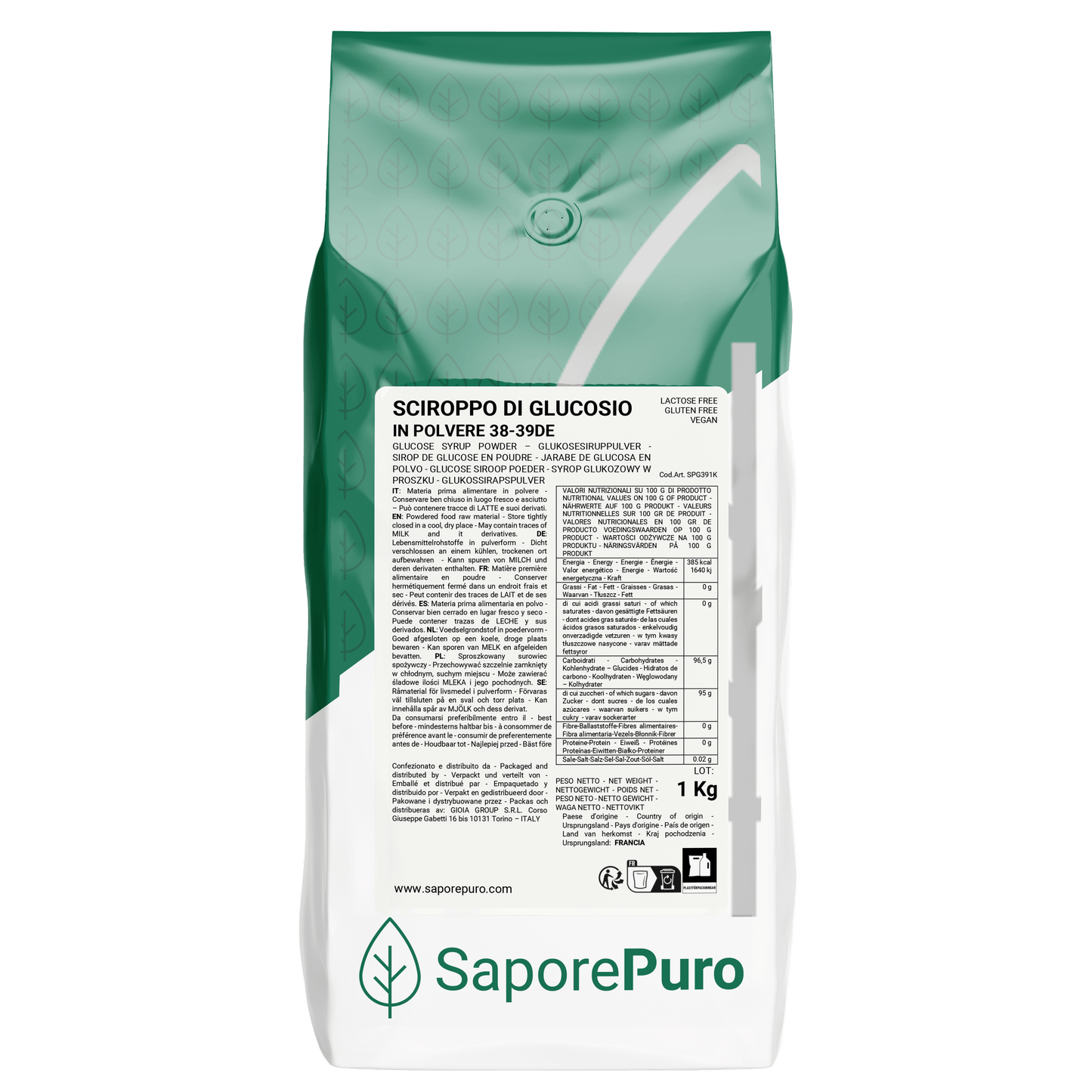 Sciroppo di glucosio in polvere 38-39DE - 1 kg -  Prodotto di Qualità dalla Francia, Confezionato in Italia - SaporePuro