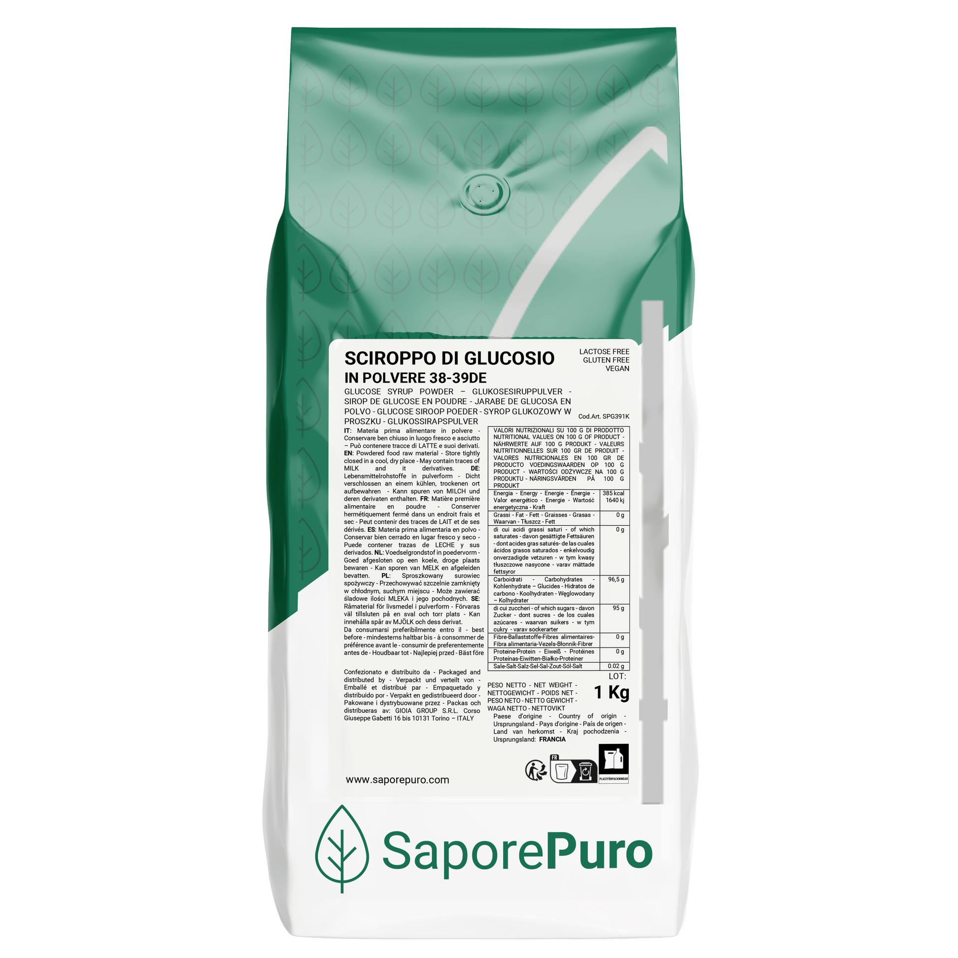 Sciroppo di glucosio in polvere 38-39DE - 1 kg -  Prodotto di Qualità dalla Francia, Confezionato in Italia - SaporePuro