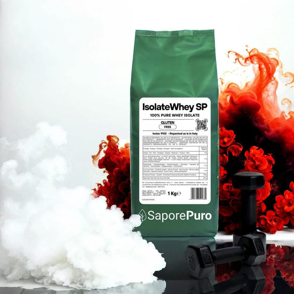 Polvere di proteine del latte IsolateWhey SP di SaporePuro, proteine whey isolate 100% in confezione da 910g.