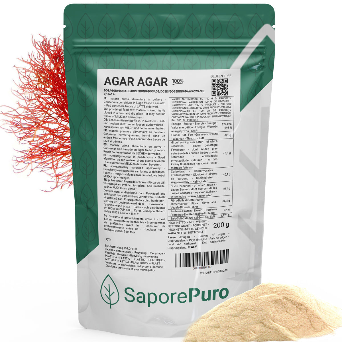 Agar Agar Glaze - E406 - Origine ITALIA - Per Glasse, Topping, Salse lisce - alternativa alla gelatina - SaporePuro