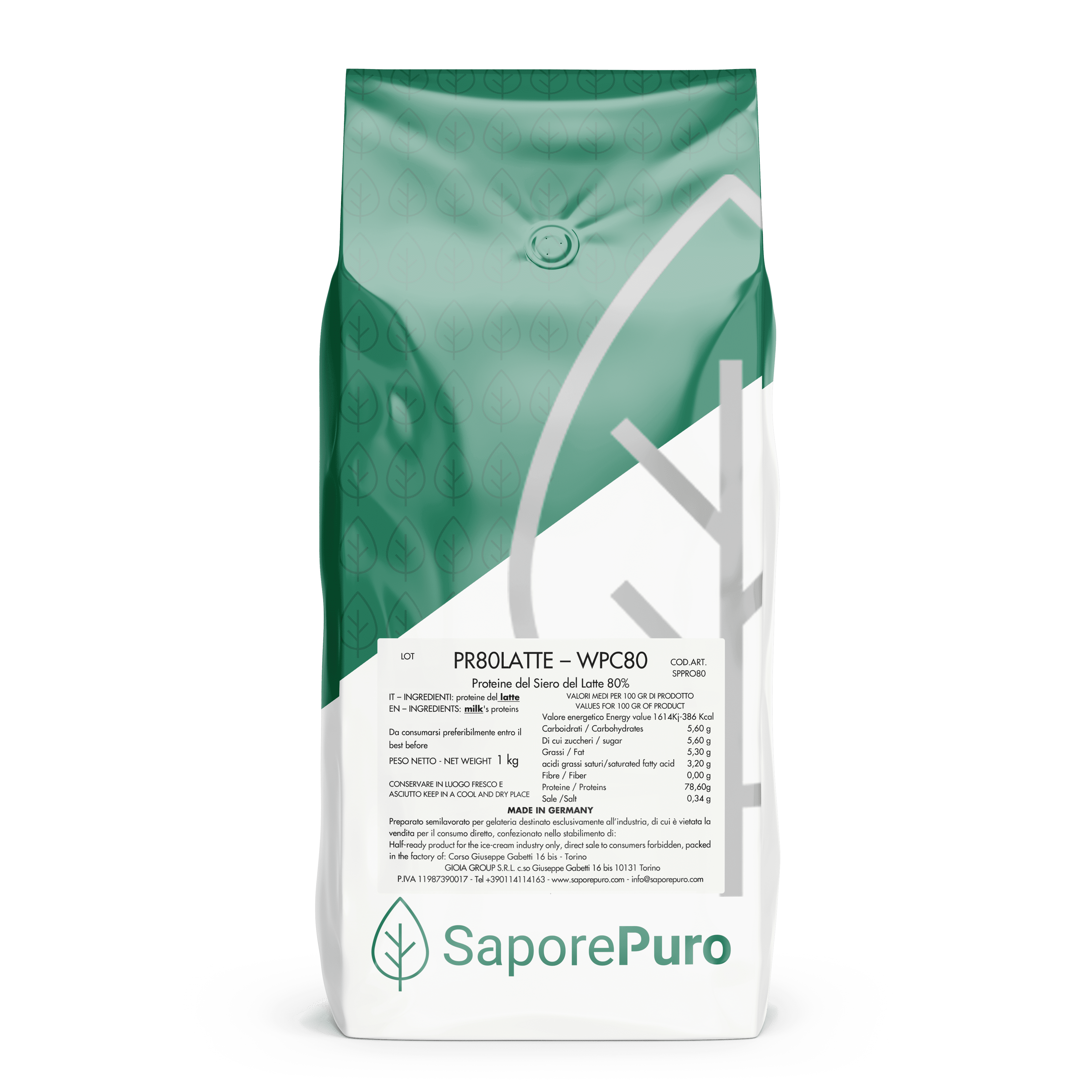 Proteine del Siero del Latte - WPC80 - Whey Protein Concentrate 80% - SaporePuro - 1kg