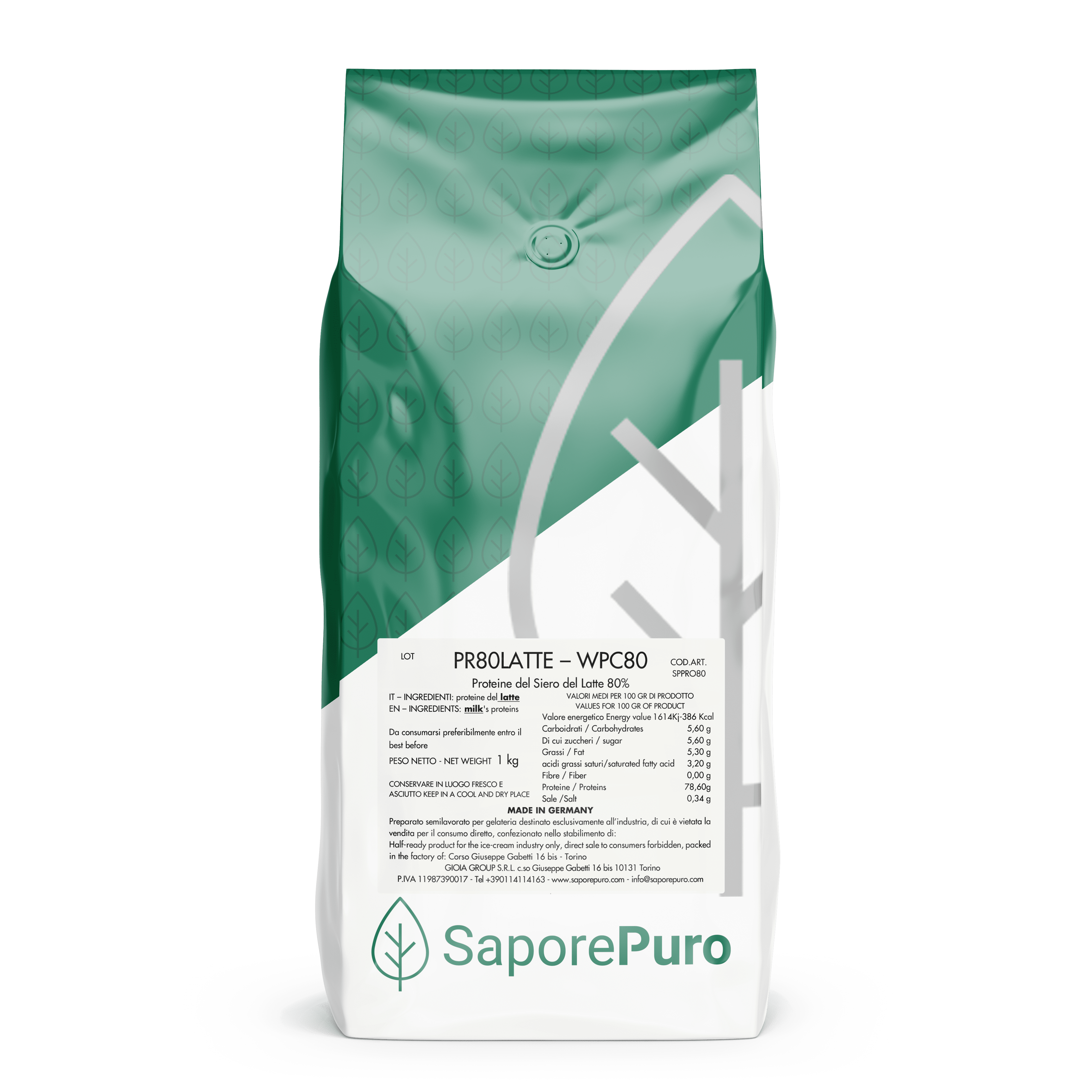 Proteine del Siero del Latte - WPC80 - Whey Protein Concentrate 80% - SaporePuro - 1kg