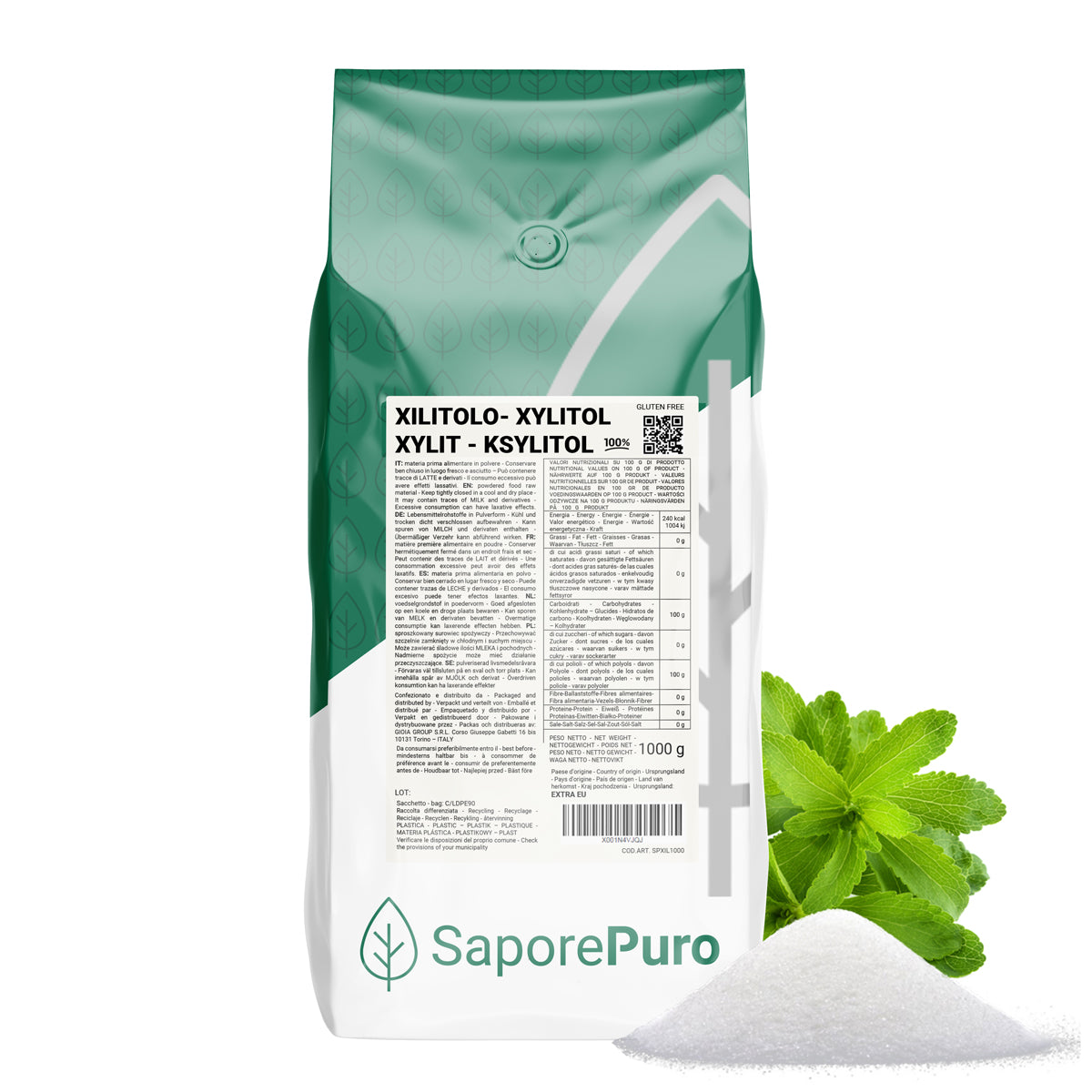 Xilitol de abedul - 1kg - Edulcorante natural con menos calorías - SaporePuro