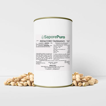 Pasta pistacchio pura SaporePuro Talismano senza colore, 1 kg, vista di pasta secca con colore naturale e forma cilindrica.