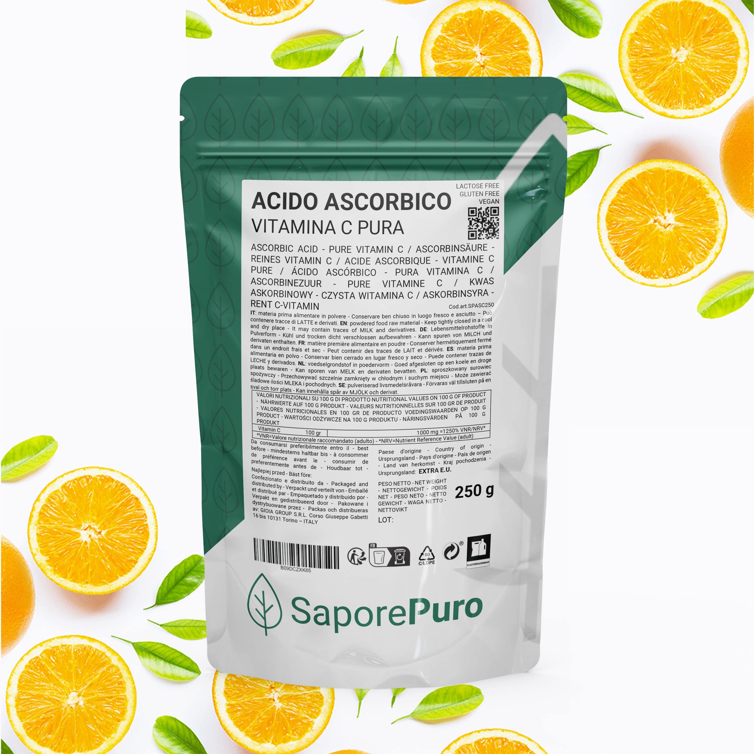 Ascorbinsäure - Reines Vitamin C: Der essentielle Nährstoff für Ihre Rezepturen! - (E300) - Verpackt in Italien - SaporePuro