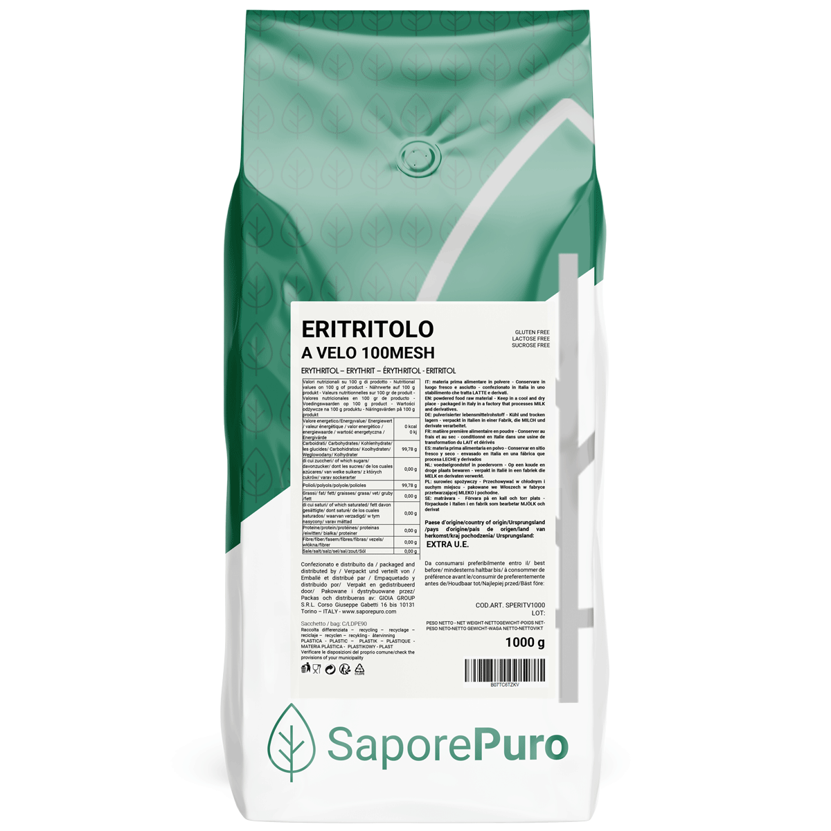 Erythritol 100mesh - 1kg - Süßstoff 0kcal - SaporePuro