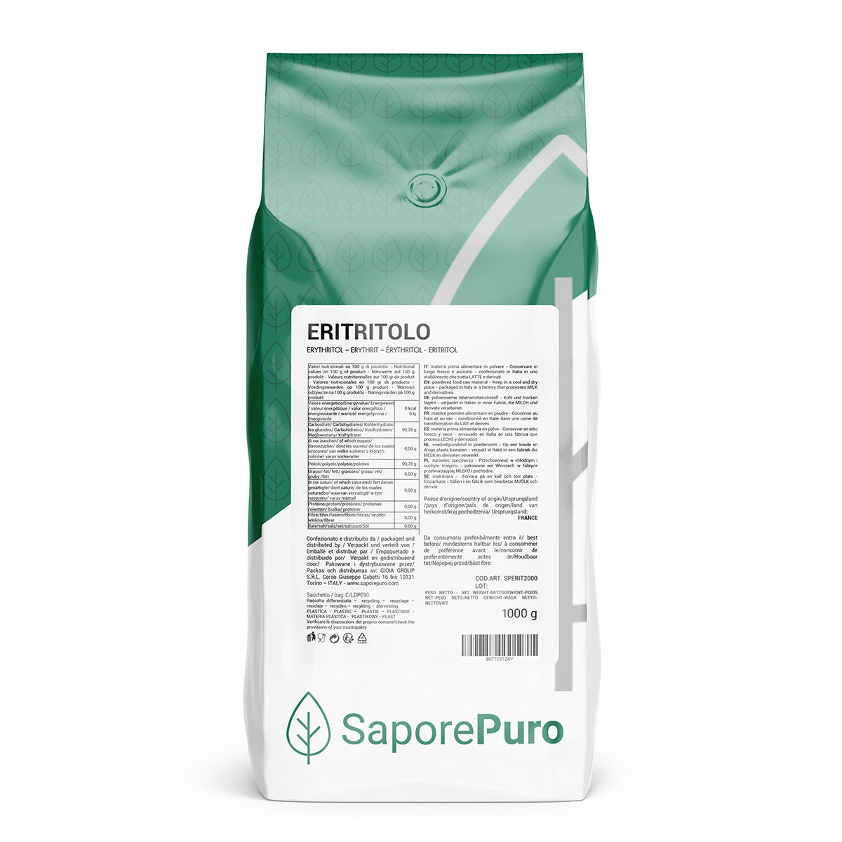 Erythrit - Zuckeralternative - Zertifizierter Extra-EU-Ursprung - Süßstoff 0kcal - SaporePuro