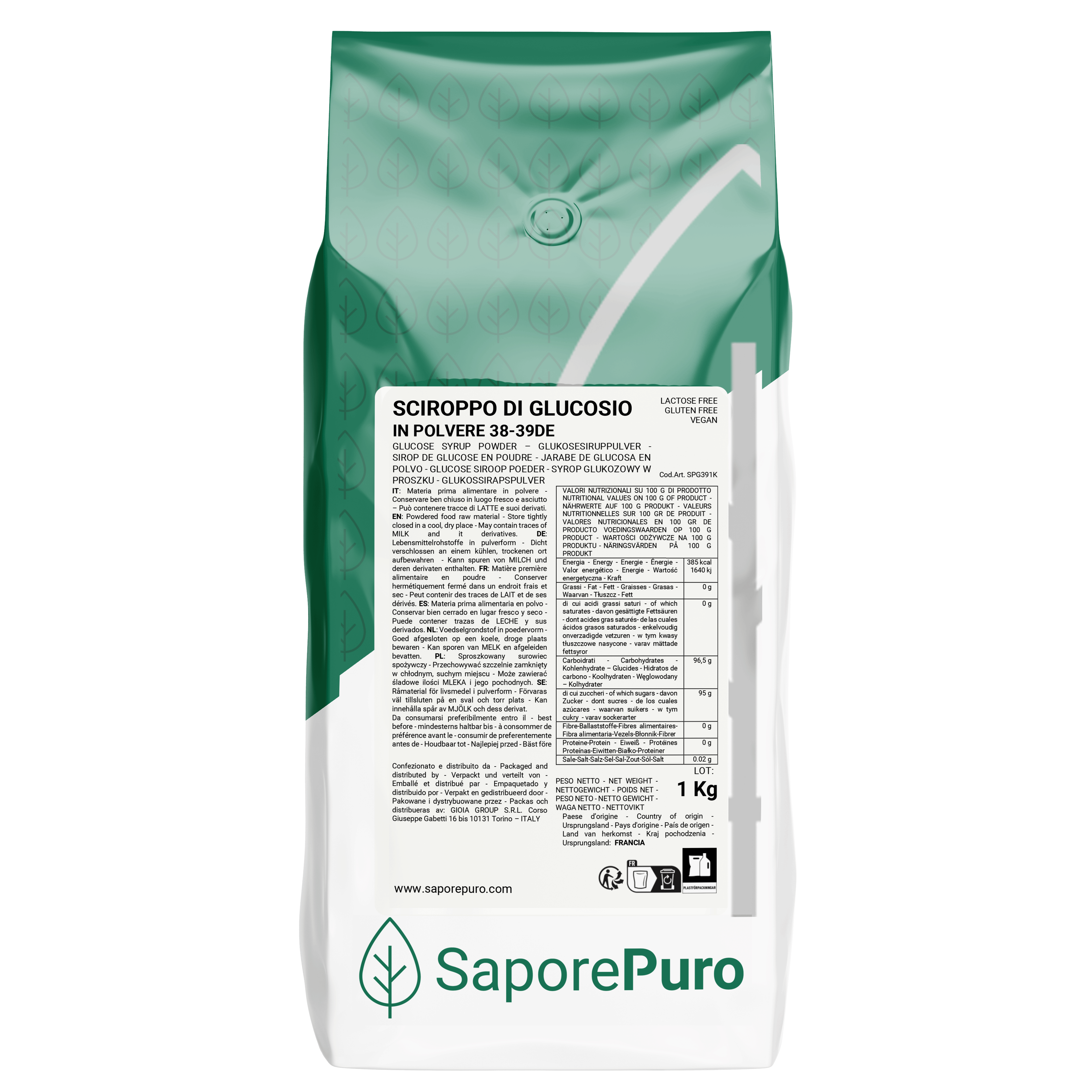 Glukosesirup Pulver 38-39DE - 1 kg - Qualitätsprodukt aus Frankreich, verpackt in Italien - SaporePuro