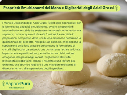 Mono e Digliceridi degli Acidi Grassi E471 – Additivo Alimentare – 1kg – SaporePuro – Prodotto in Europa – Alta Qualità per Gelati, Pasticceria, Panificazione