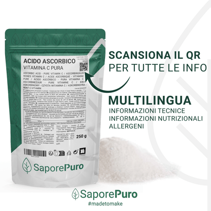 Ascorbic Acid - Vitamin C - (E300) - 1kg - Packaged in Italy - SaporePuro