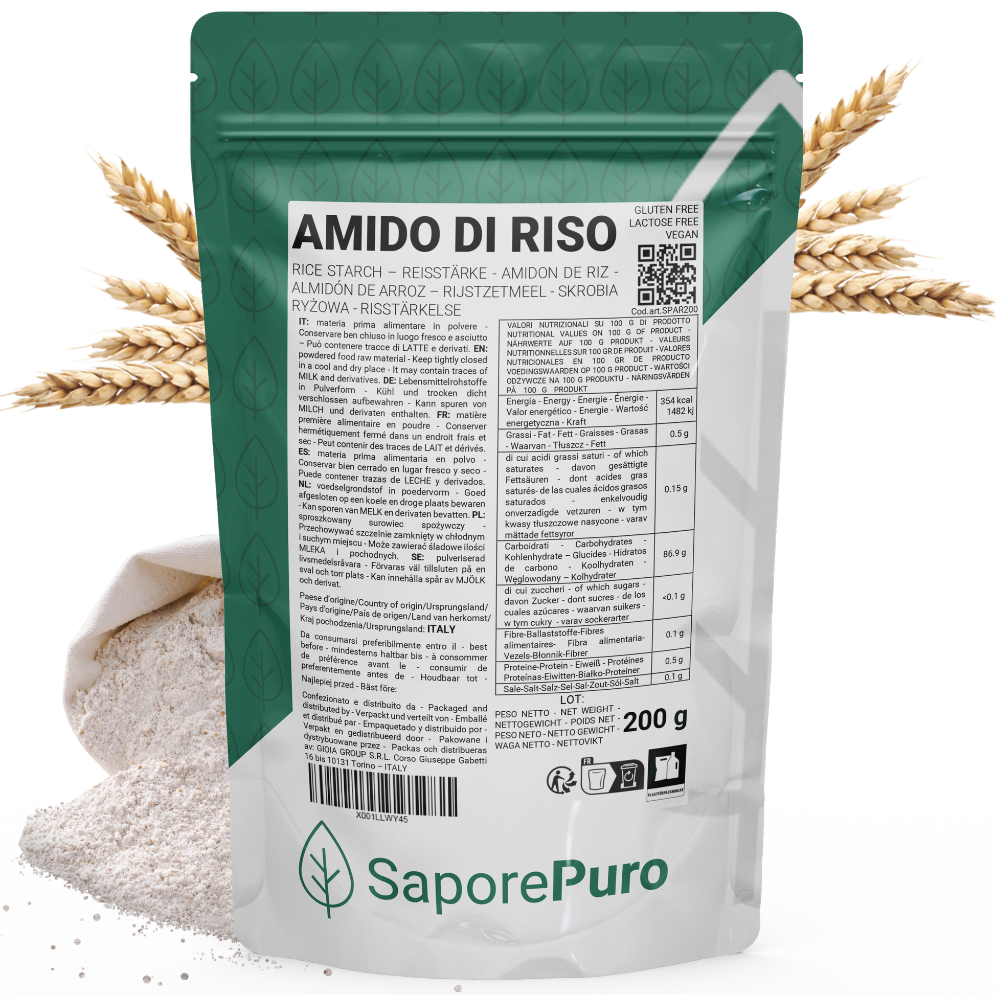 Rice Starch - 200gr - Native Starch 100% Origin Italy - SaporePuro