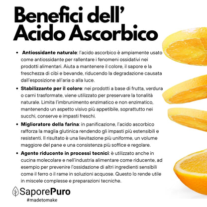 Ascorbic Acid - Pure Vitamin C : The Essential Nutrient for your recipes! - (E300) - Packaged in Italy