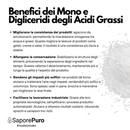 Mono e Digliceridi degli Acidi Grassi E471 – Additivo Alimentare – 1kg – SaporePuro – Prodotto in Europa – Alta Qualità per Gelati, Pasticceria, Panificazione