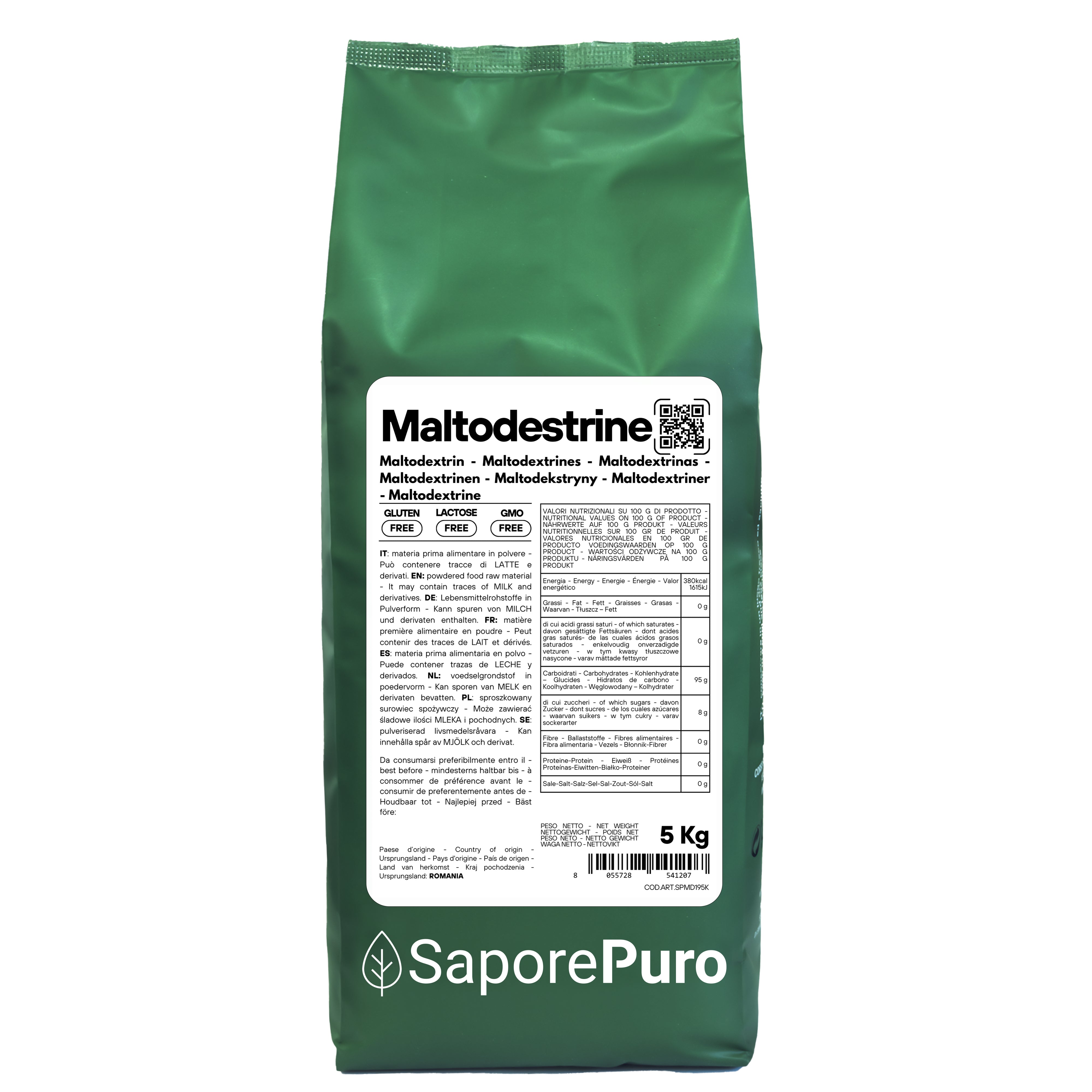 Maltodextrin 18-19DE - Packaged in Italy - Slow Release Sugar - for Ice Cream - SaporePuro
