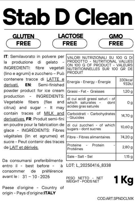 Neutro Stab D-Clean - 1Kg - Stabilizzante per Gelati Clean Label - SaporePuro
