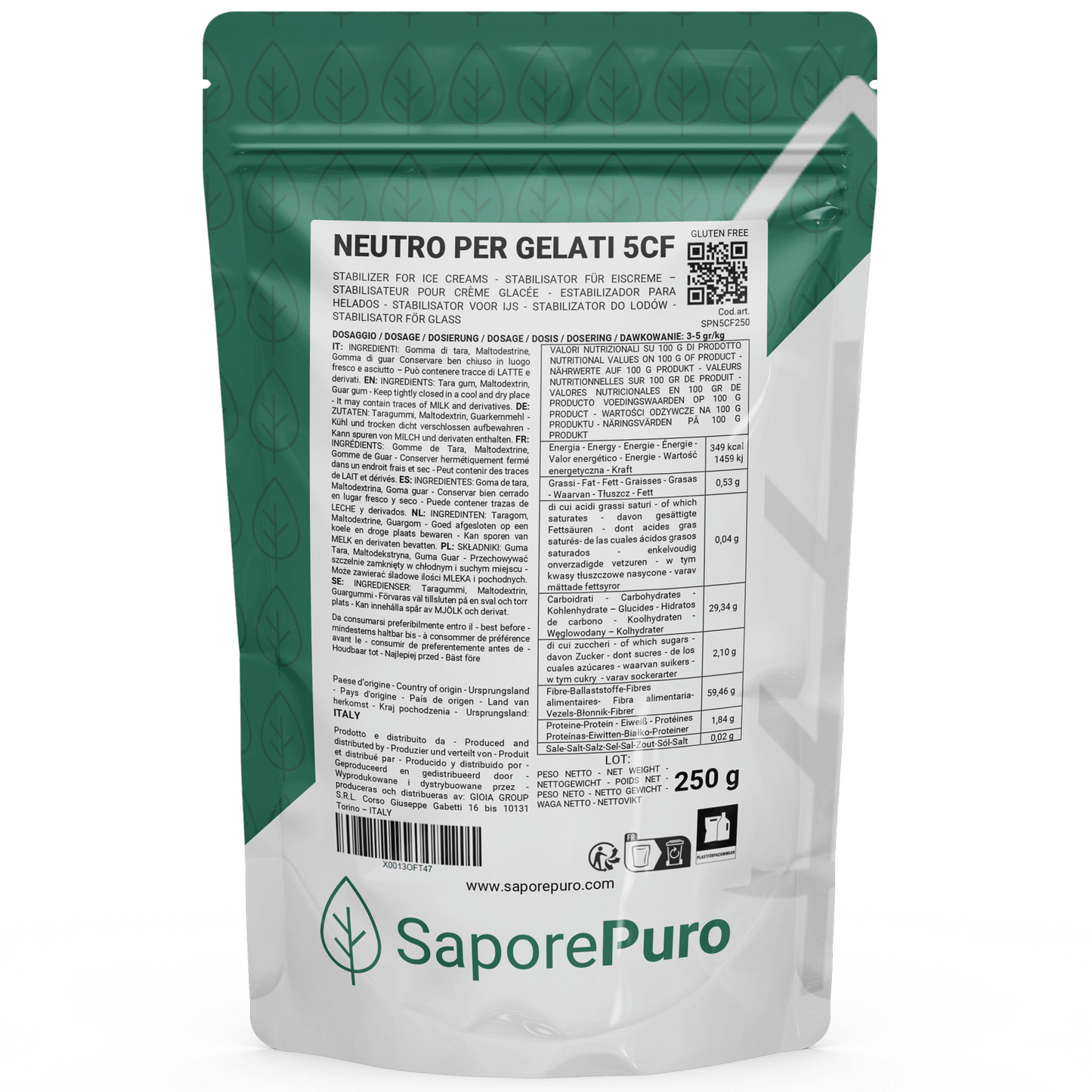Neutro for ice cream 5CF - 250gr - Stabilizer for Ice Cream MADE IN ITALY - Hot and cold use - SaporePuro