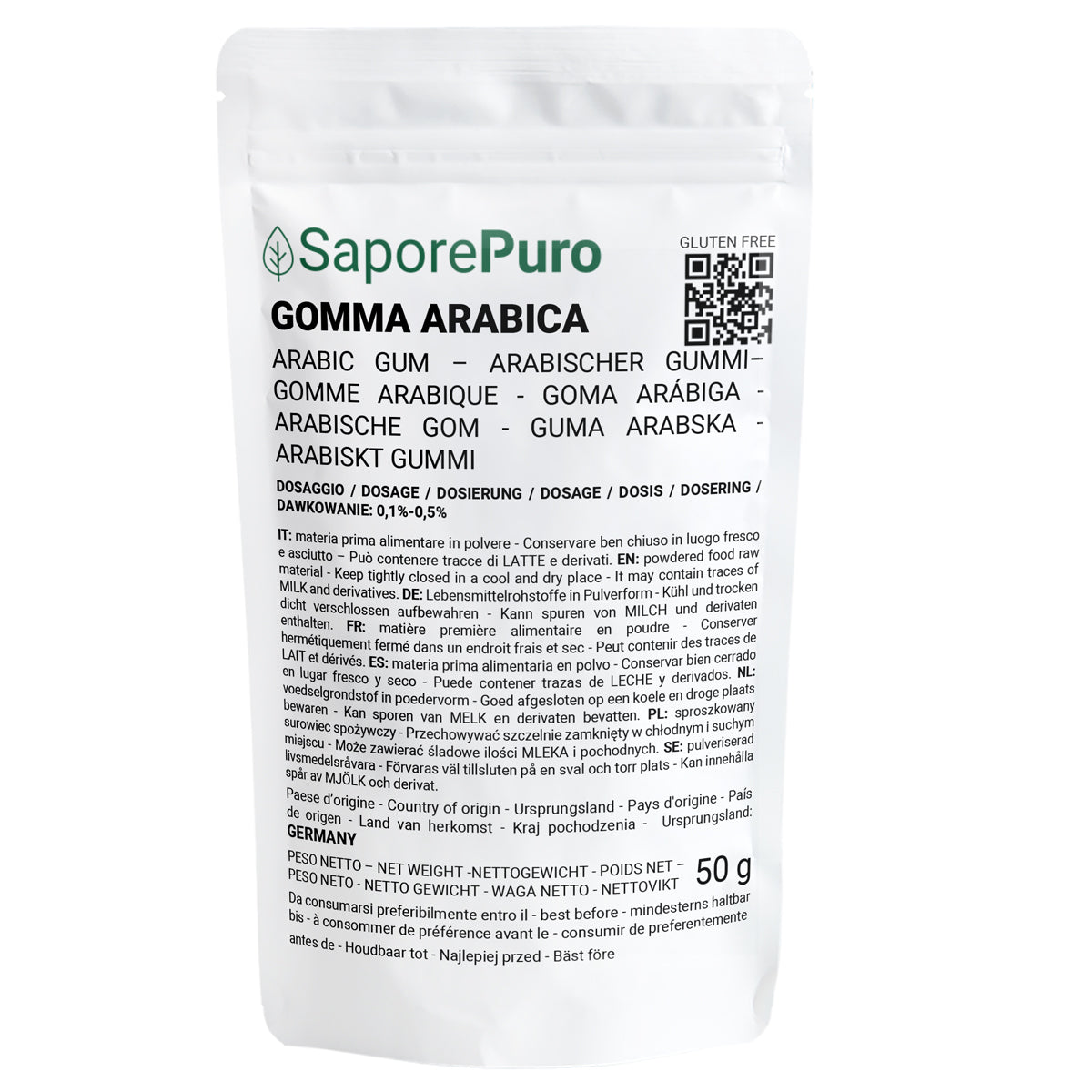 Powdered gum arabic - (E414) - 50gr - Packaged in Italy - SaporePuro