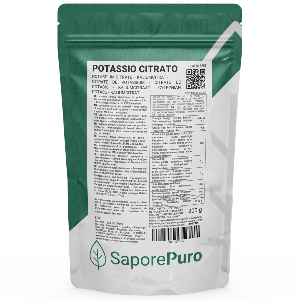 Potassium Citrate - 200gr - Origin GERMANY - Salt Substitute - SaporePuro