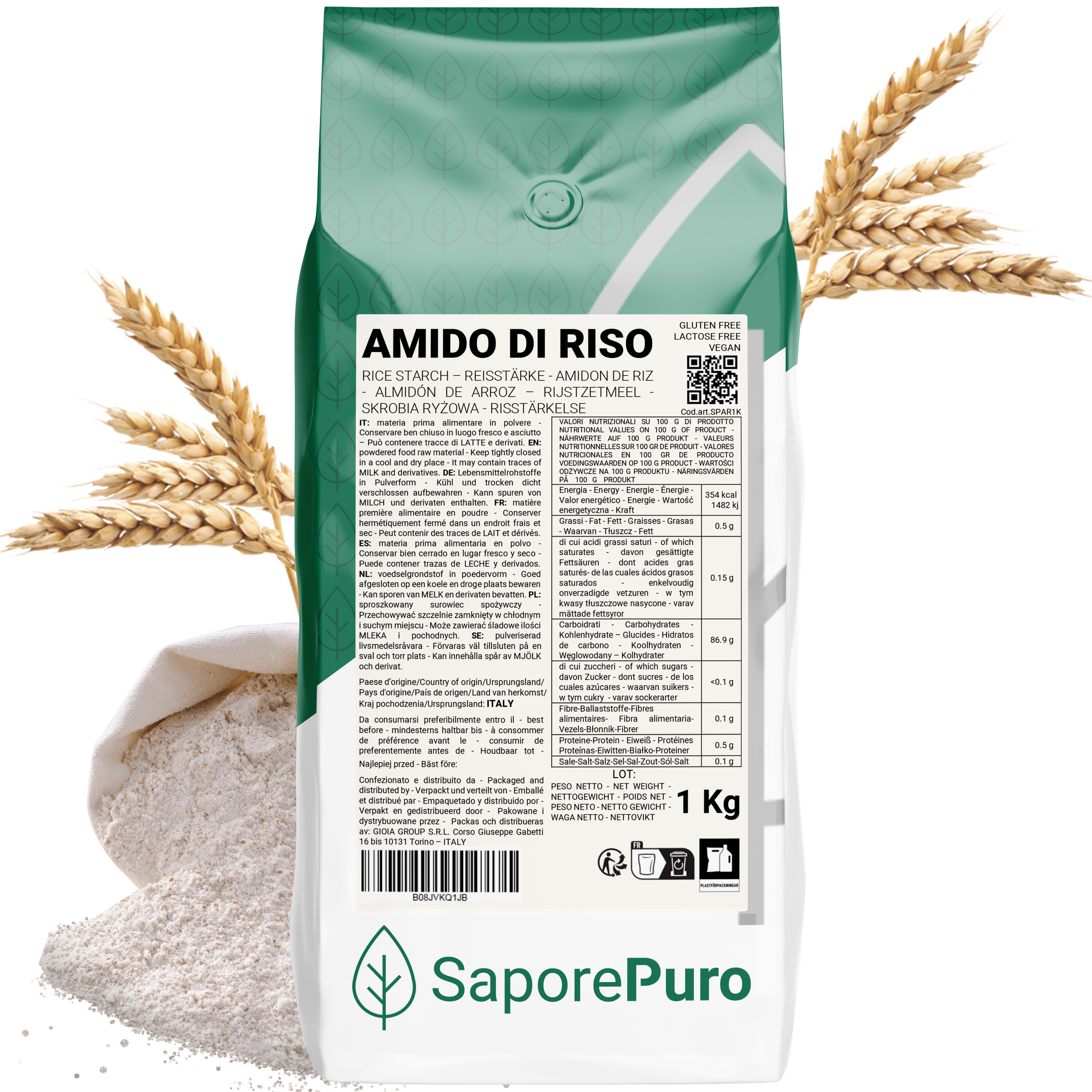 Almidón de arroz - 1kg - Almidón nativo 100% Origen Italia - SaporePuro