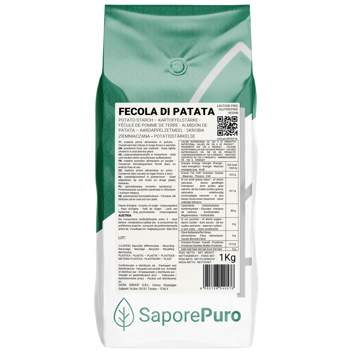 Fécula de patata - 1kg - Origen Austria - Envasado en Italia - SaporePuro