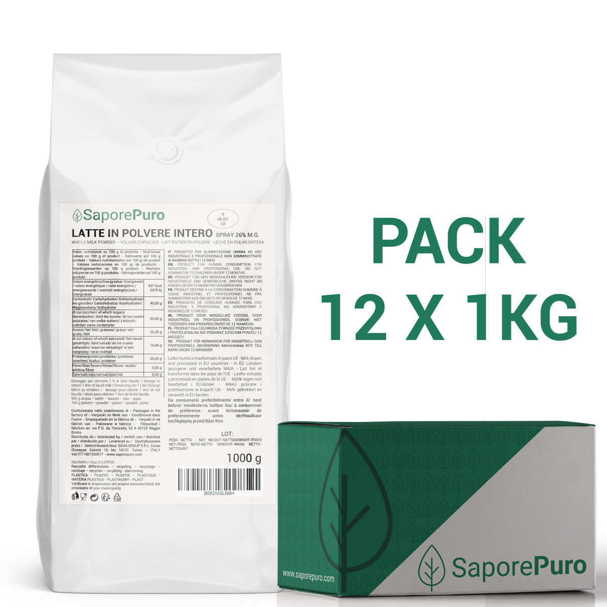 Leche entera en polvo - 12Kg (12x1) - SaporePuro