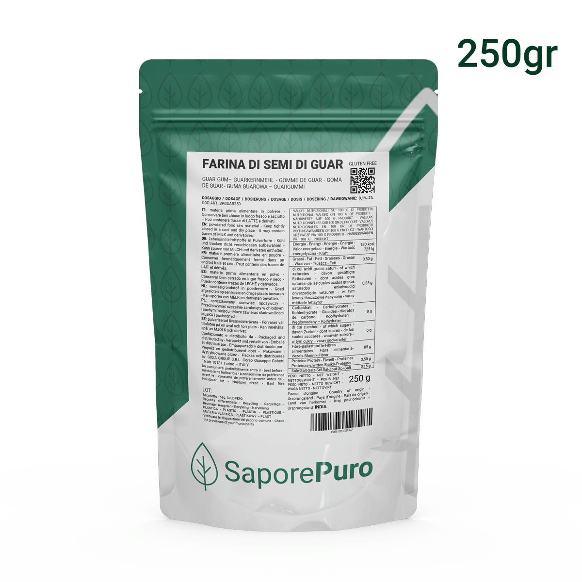 Harina de Semillas Guar - (E412) - 250gr - Origen India - Envasado en Italia - SaporePuro