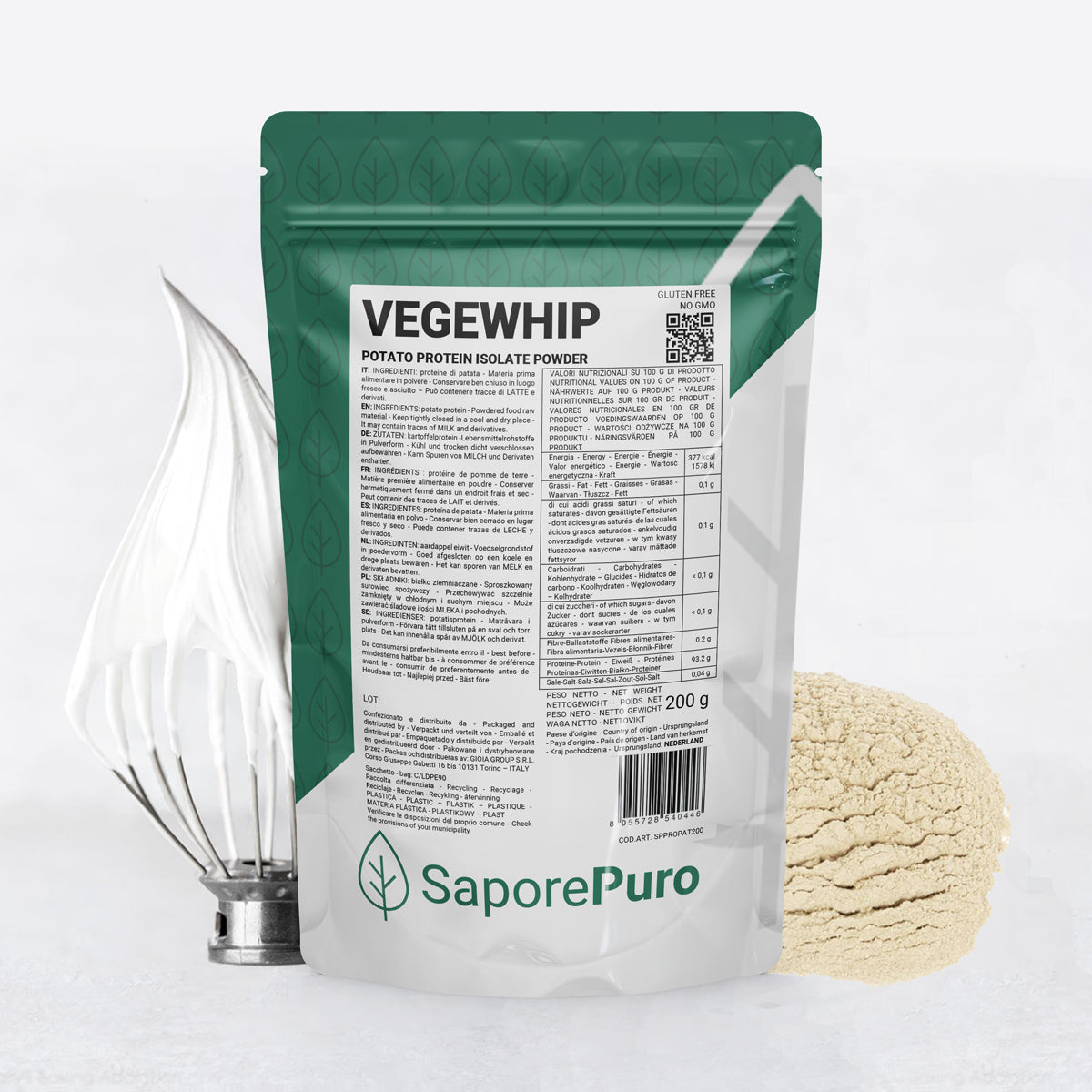 Aislado de Proteína de Patata - VegeWhip - 200g - Para hacer productos veganos - SaporePuro