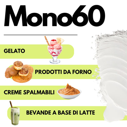 Mono60 - Emulsionante E471 – Additivo Alimentare – SaporePuro – Prodotto in Europa – Alta Qualità per Gelati, Pasticceria, Panificazione