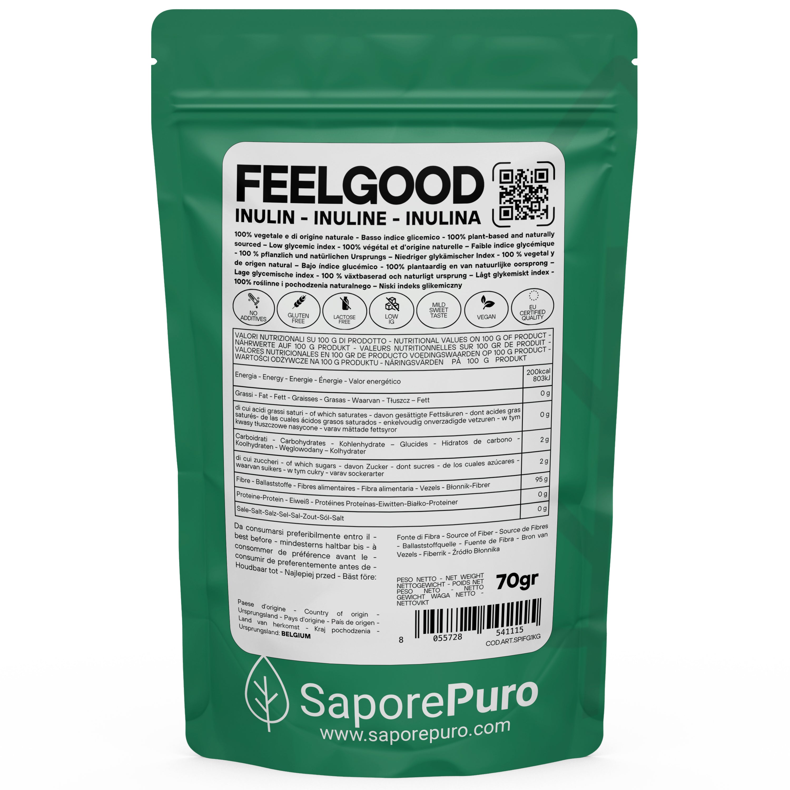 FeelGood Inulin - GRAND indice glycémique bas - Soluble dans l'eau - FlavourPure